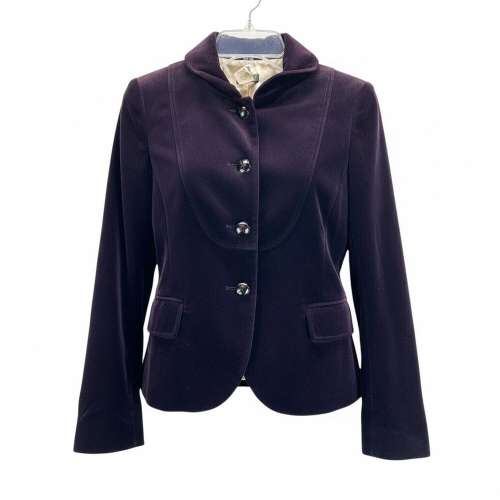 J.Crew Purple Velvet Blazer Jacket Women’s Size 0 Cropped Fitted Retro Y2K Luxe